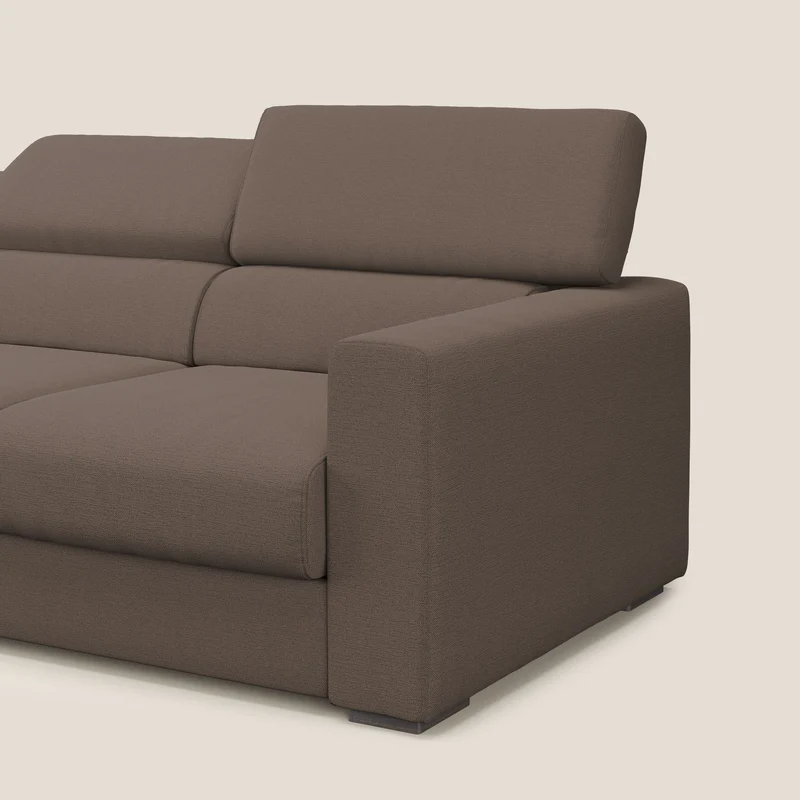Dylan canapé avec pouf extractible à 3 assises en tissu flamme effet coton impermeabile T19 marron