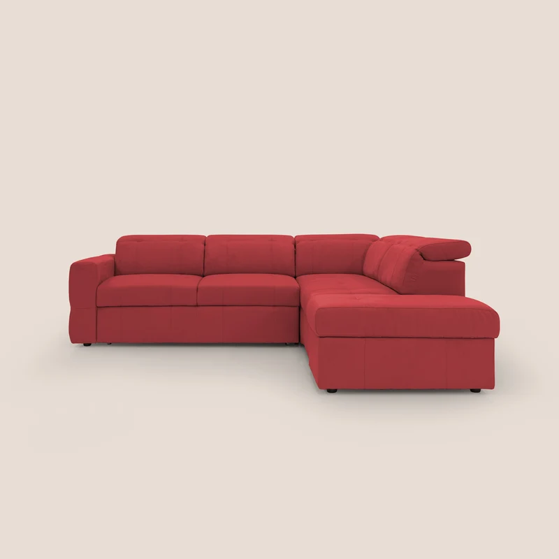 Kronos Canapé d'angle avec extractible et pouf coffre en micorfibre imperméable T11 rouge