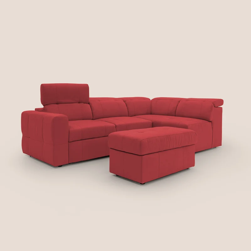 Kronos Canapé d'angle avec extractible et pouf coffre en micorfibre imperméable T11 rouge