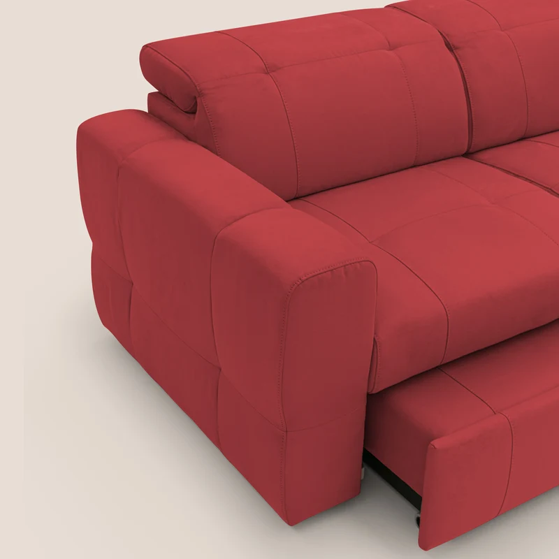 Kronos Canapé d'angle avec extractible et pouf coffre en micorfibre imperméable T11 rouge