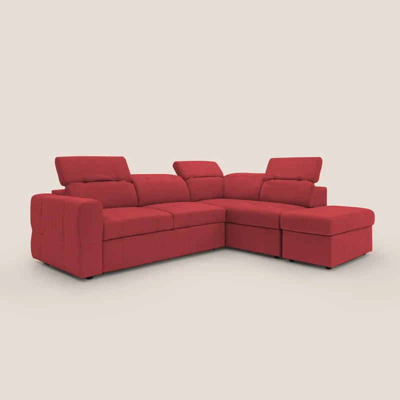 Kronos Canapé d'angle avec extractible et pouf coffre en micorfibre imperméable T11 rouge
