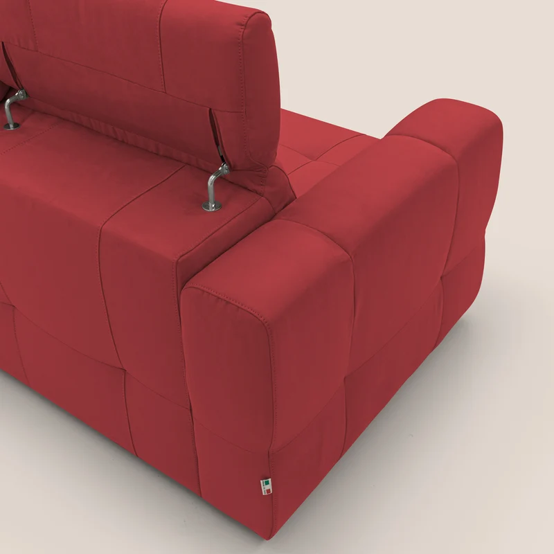 Kronos Canapé d'angle avec extractible et pouf coffre en micorfibre imperméable T11 rouge