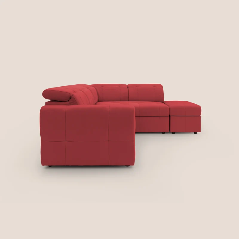 Kronos Canapé d'angle avec extractible et pouf coffre en micorfibre imperméable T11 rouge