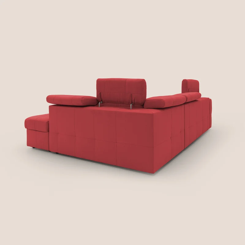 Kronos Canapé d'angle avec extractible et pouf coffre en micorfibre imperméable T11 rouge