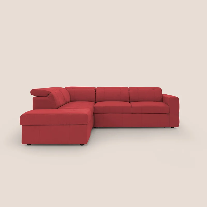Kronos Canapé d'angle avec extractible et pouf coffre en micorfibre imperméable T11 rouge