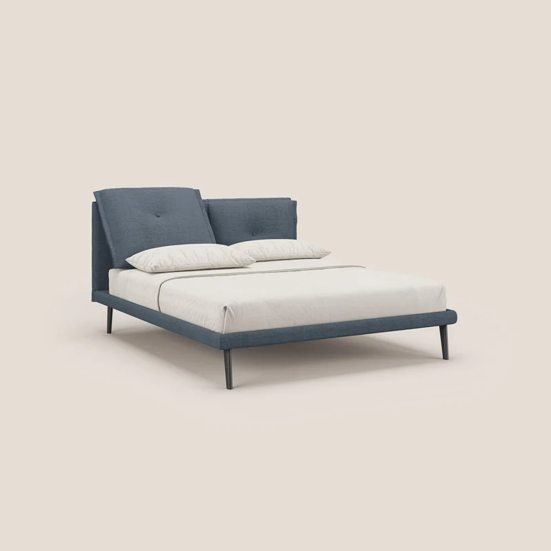 Ibuki lit avec coussins capitonnés réglables et pieds foncés en tissu flammé imperméable T03 bleu