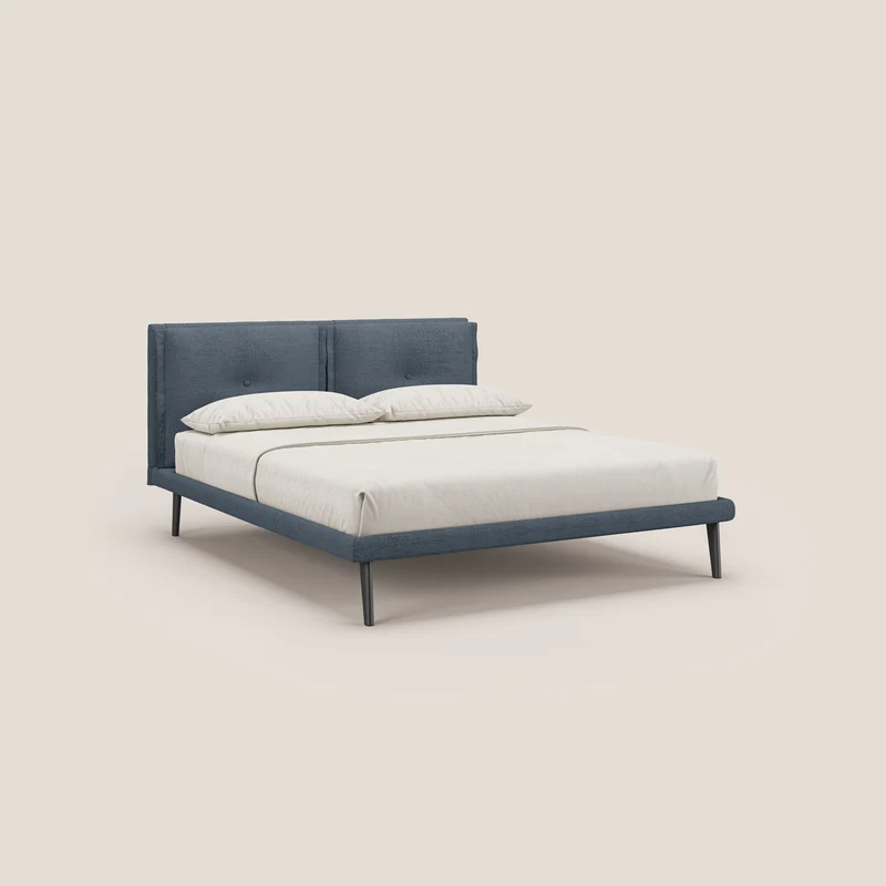 Ibuki lit avec coussins capitonnés réglables et pieds foncés en tissu flammé imperméable T03 bleu