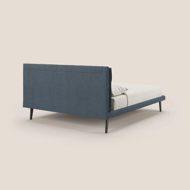 Ibuki lit avec coussins capitonnés réglables et pieds foncés en tissu flammé imperméable T03 bleu