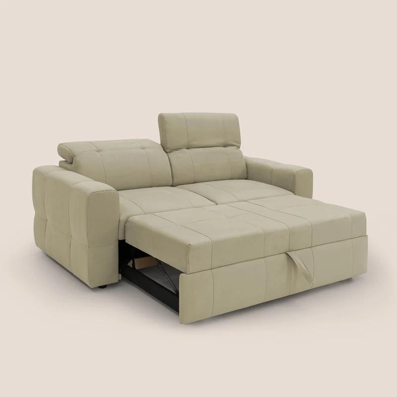 Kronos Canapé avec pouf extractible et têtières inclinalbes en microfibre douce imperméable T11 beige
