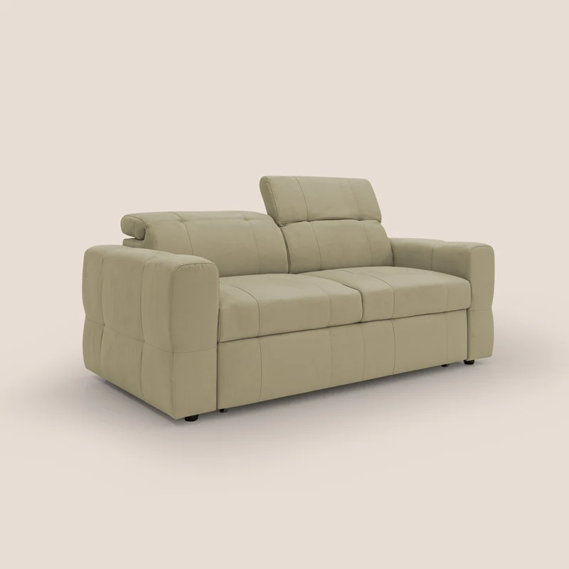 Kronos Canapé avec pouf extractible et têtières inclinalbes en microfibre douce imperméable T11 beige