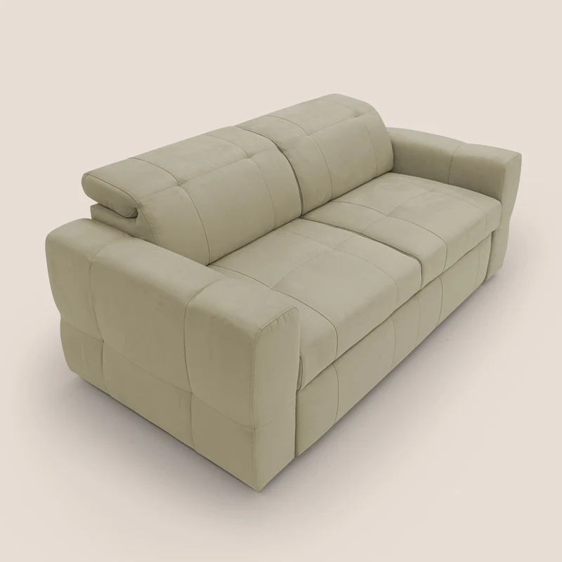Kronos Canapé avec pouf extractible et têtières inclinalbes en microfibre douce imperméable T11 beige