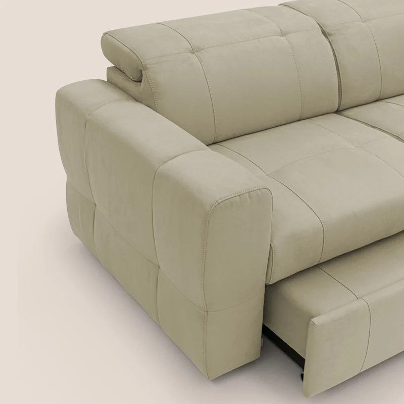 Kronos Canapé avec pouf extractible et têtières inclinalbes en microfibre douce imperméable T11 beige