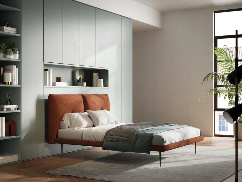 Jolie lit à double panneau et pieds hauts en métal en tissu détachable T18 rouille