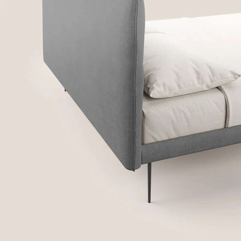 Akiko lit rembourré avec pieds hauts en métal en tissu imperméable T02 gris