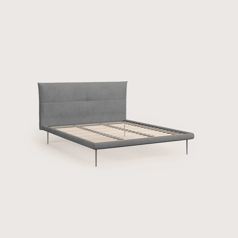 Akiko lit rembourré avec pieds hauts en métal en tissu imperméable T02 gris