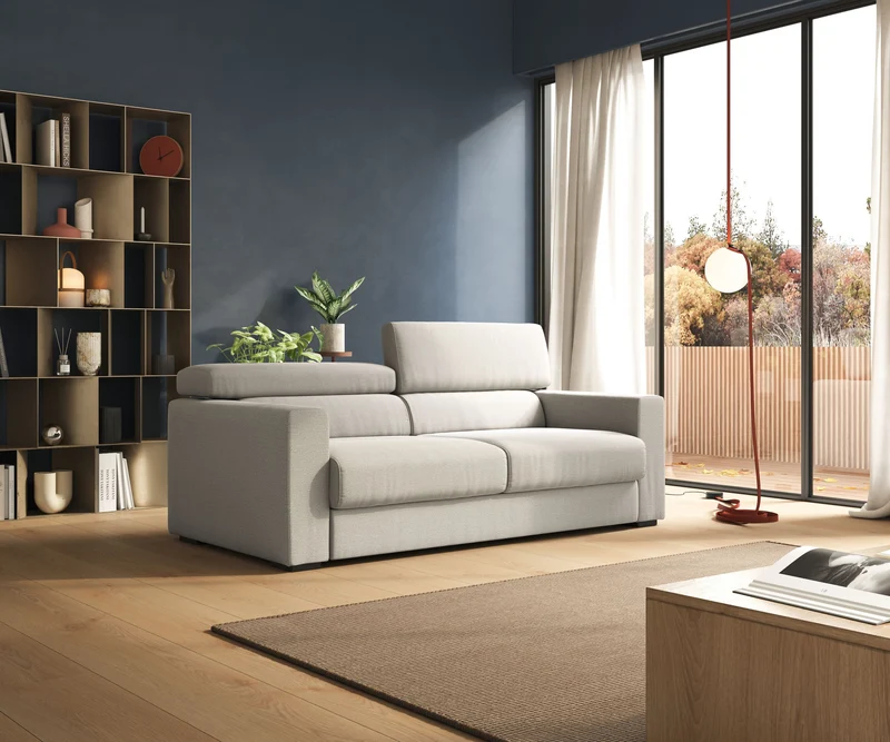 Dylan canapé avec pouf extractible en tissu flamme effet coton impermeabile T19 gris