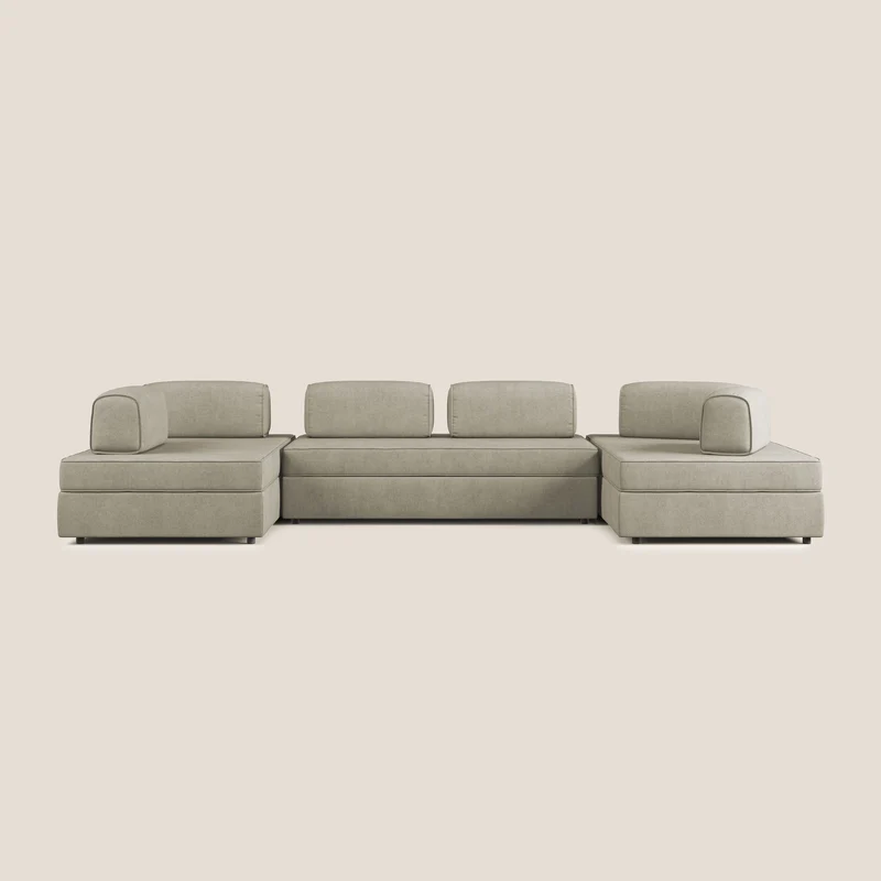 Liberty Canapé panoramique avec pouf extractible et dossiers amovibles en tissu doux imperméable T02 crème