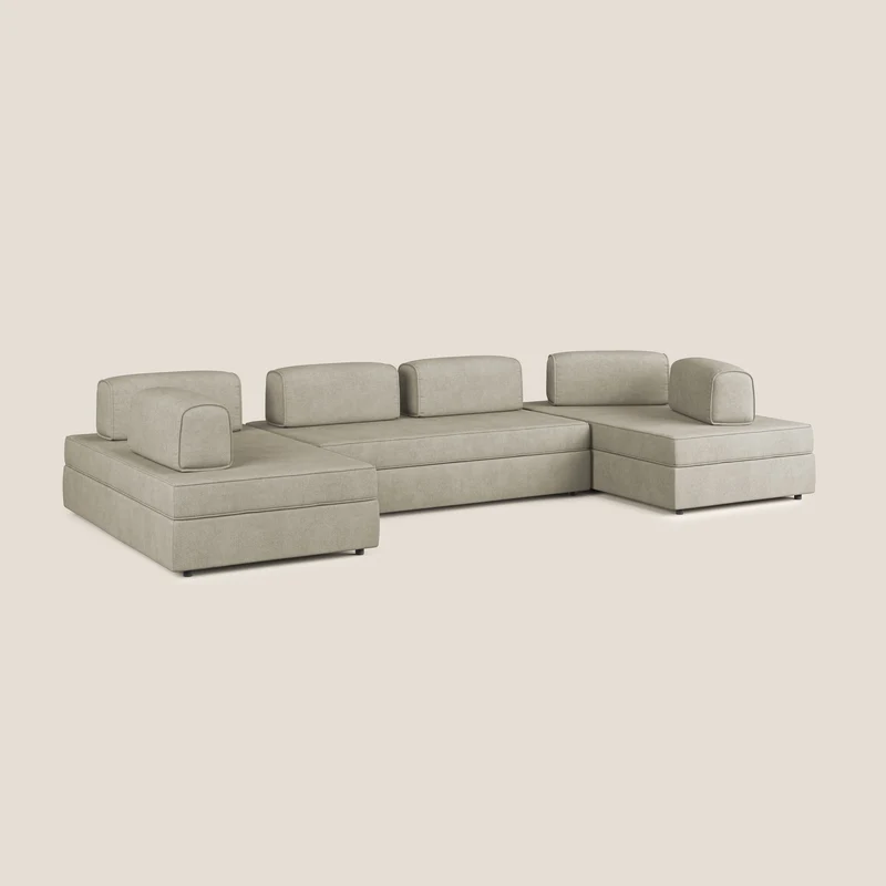 Liberty Canapé panoramique avec pouf extractible et dossiers amovibles en tissu doux imperméable T02 crème