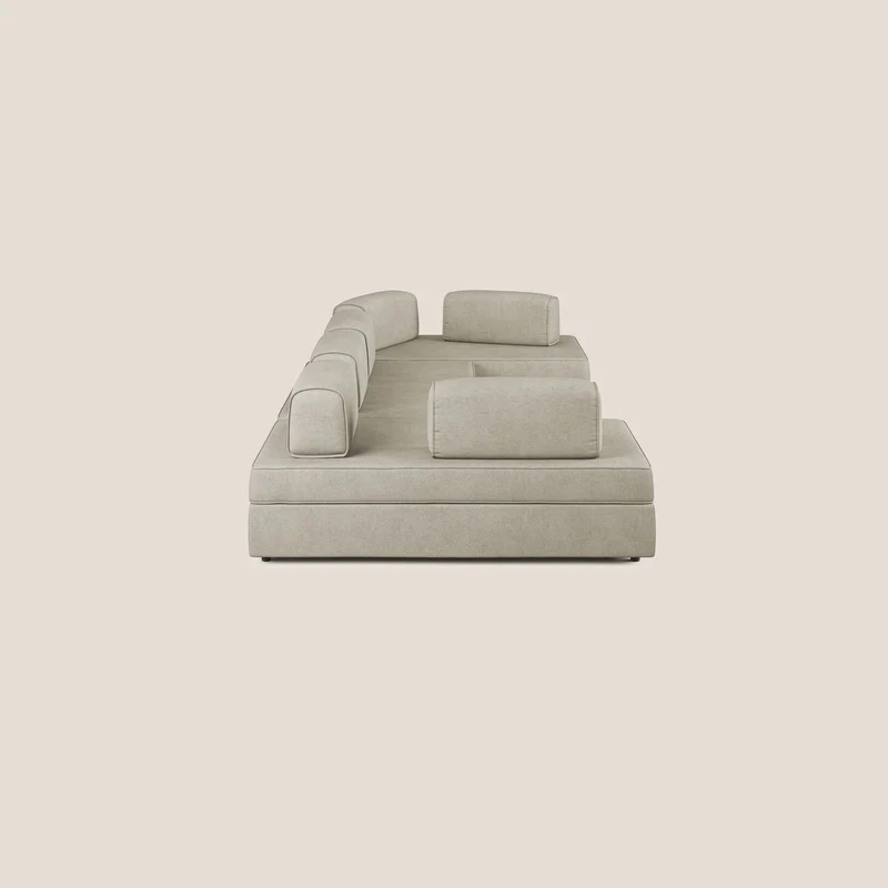Liberty Canapé panoramique avec pouf extractible et dossiers amovibles en tissu doux imperméable T02 crème