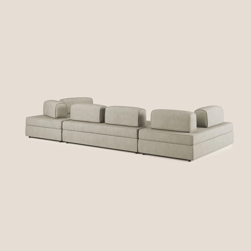Liberty Canapé panoramique avec pouf extractible et dossiers amovibles en tissu doux imperméable T02 crème