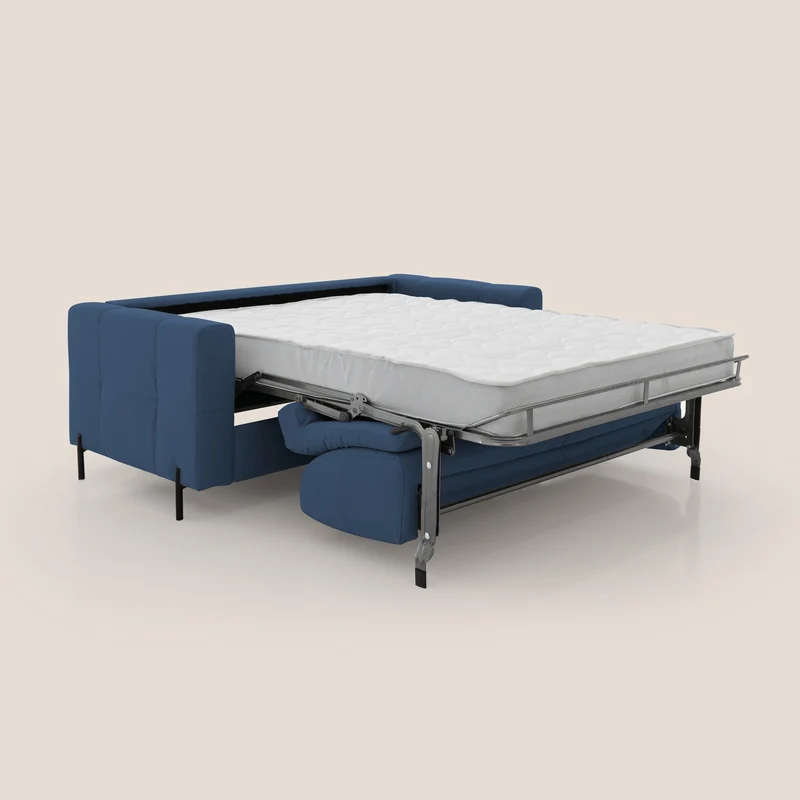 Ortensia canapé convertible matelas H 18cm et pieds hauts en élégante microfibre détachable T11 bleu