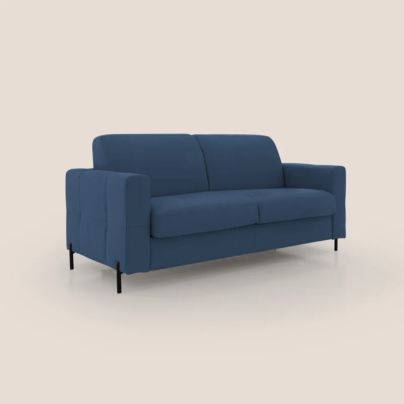 Ortensia canapé convertible matelas H 18cm et pieds hauts en élégante microfibre détachable T11 bleu