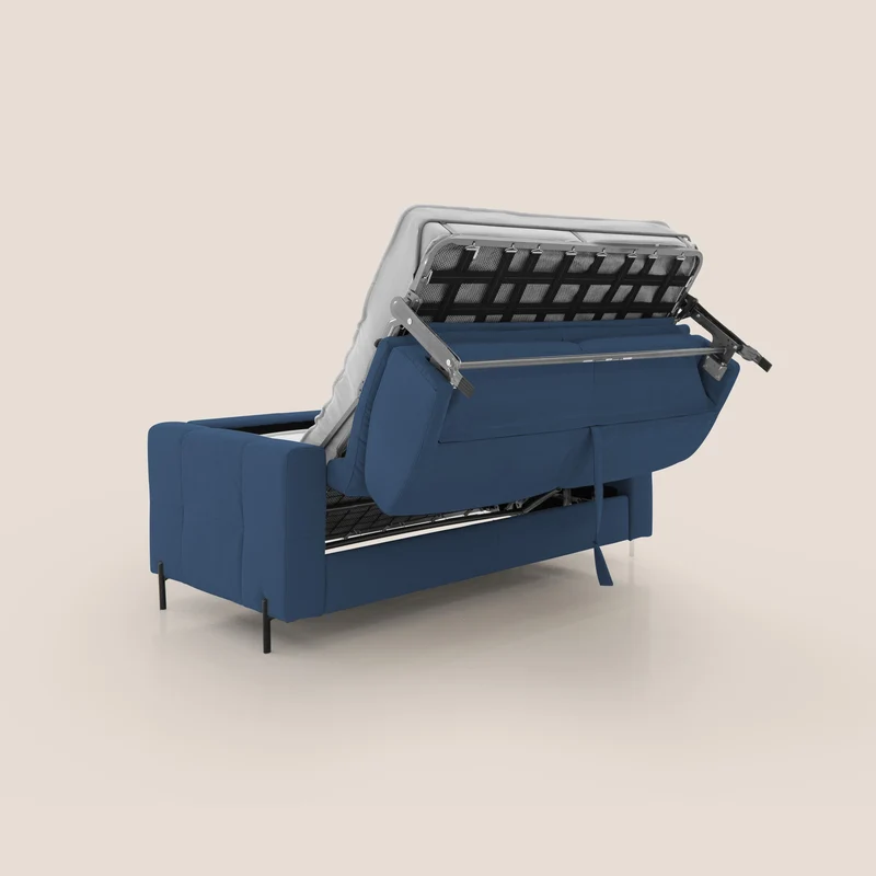 Ortensia canapé convertible matelas H 18cm et pieds hauts en élégante microfibre détachable T11 bleu