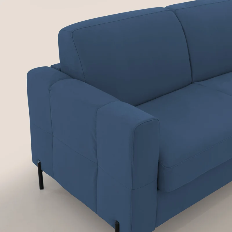 Ortensia canapé convertible matelas H 18cm et pieds hauts en élégante microfibre détachable T11 bleu