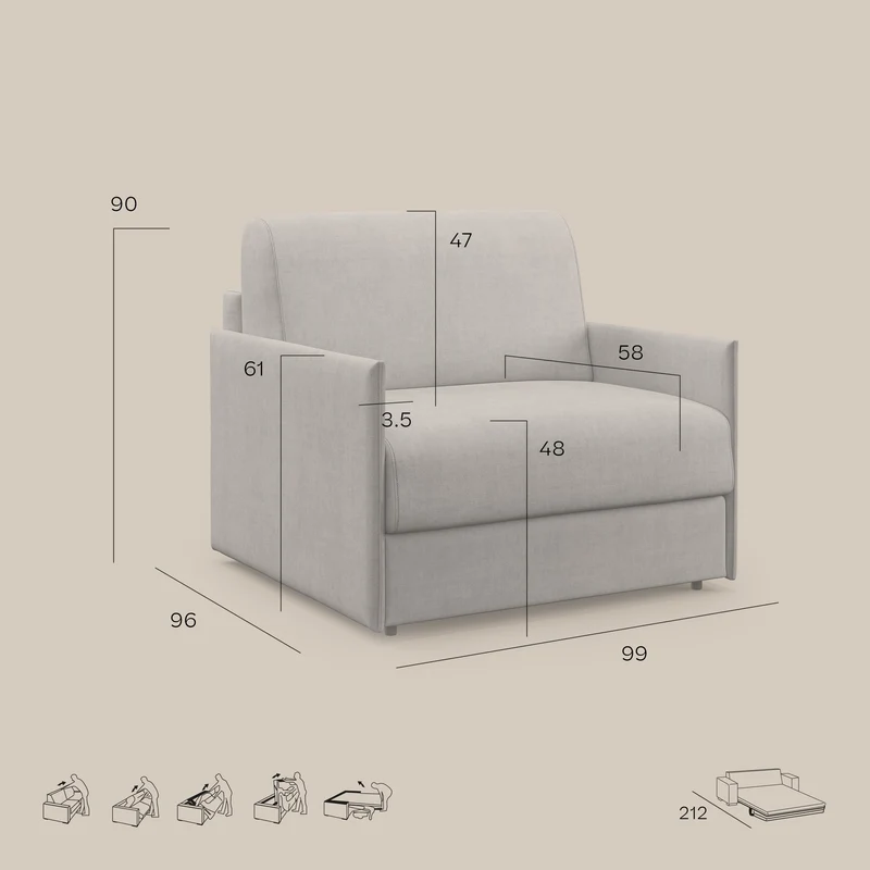 Evans fauteuil convertible en tissu imperméable T02 jaune