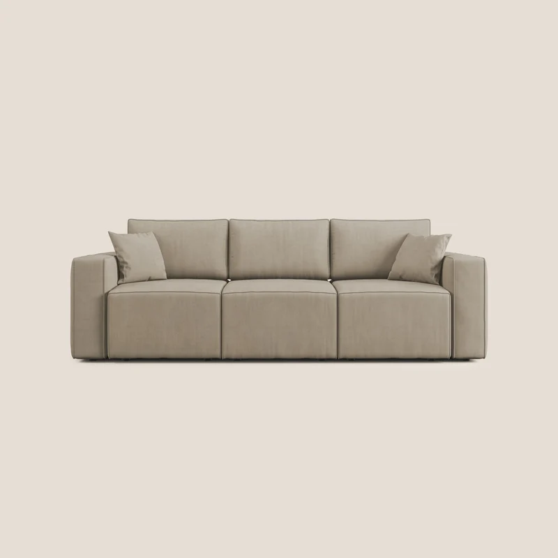 Morfeo Canapé avec 3 assises extractibles en tissu doux imperméable T02 beige