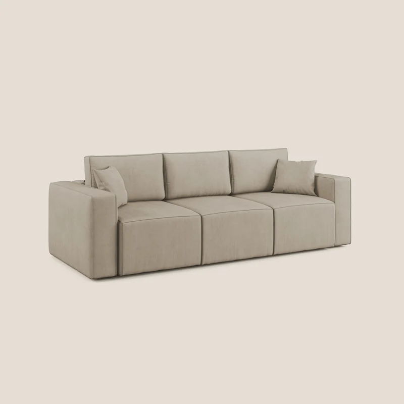 Morfeo Canapé avec 3 assises extractibles en tissu doux imperméable T02 beige