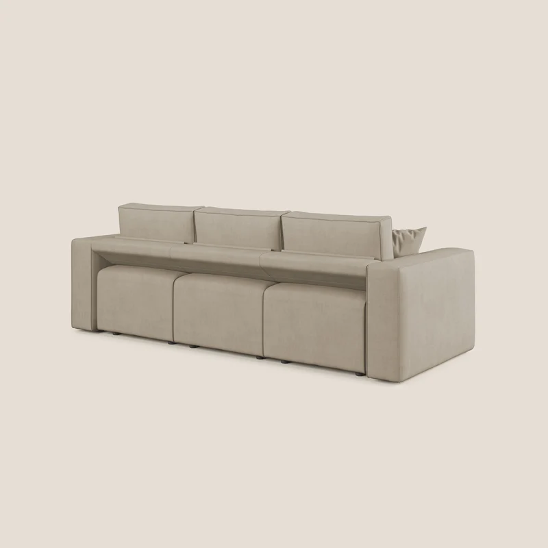 Morfeo Canapé avec 3 assises extractibles en tissu doux imperméable T02 beige