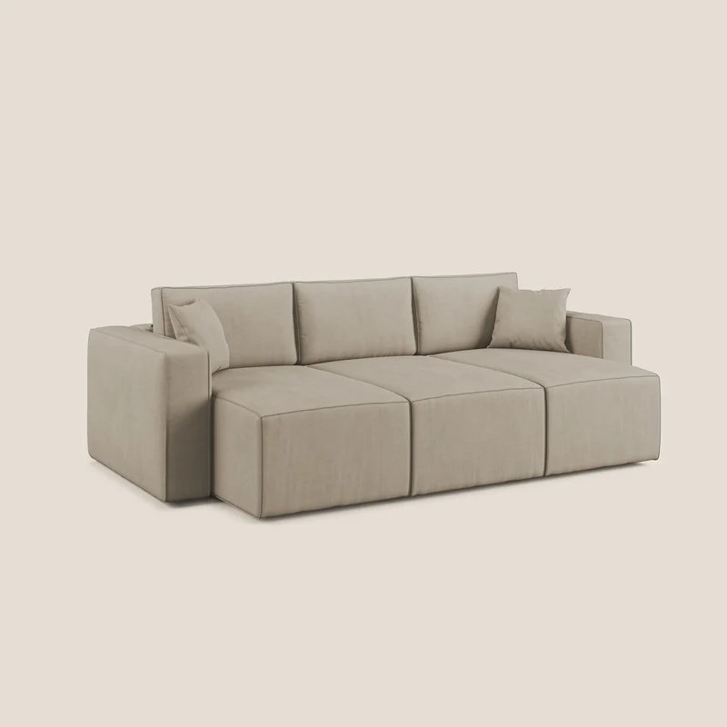 Morfeo Canapé avec 3 assises extractibles en tissu doux imperméable T02 beige