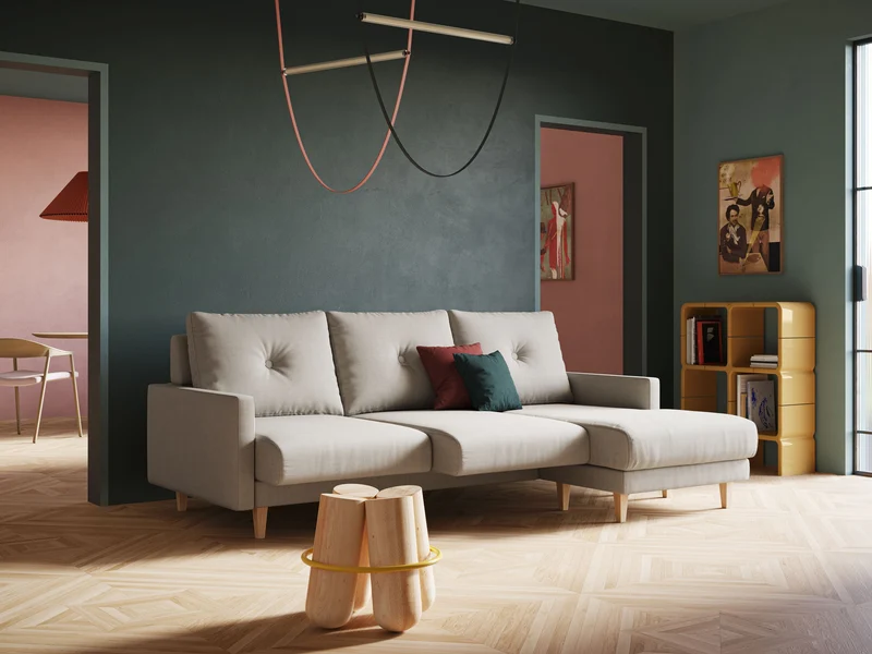 Matisse canapé d'angle avec assises coulissantes et dossier en duvet d'oie en tissu détachable T17 crème