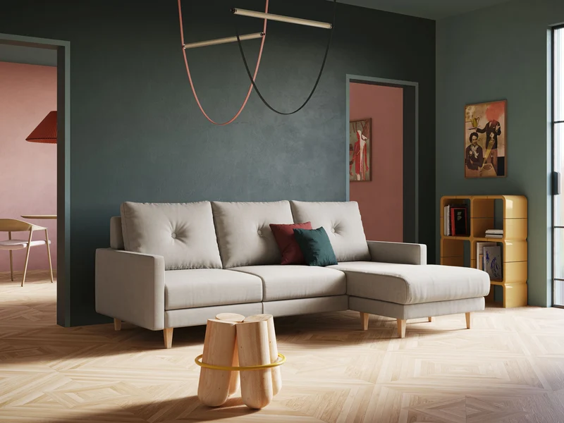 Matisse canapé d'angle avec assises coulissantes et dossier en duvet d'oie en tissu détachable T17 crème