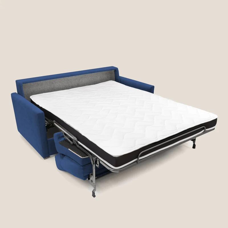 Margot canapé convertible au dossier haut et moelleux en tissu doux imperméable T02 bleu