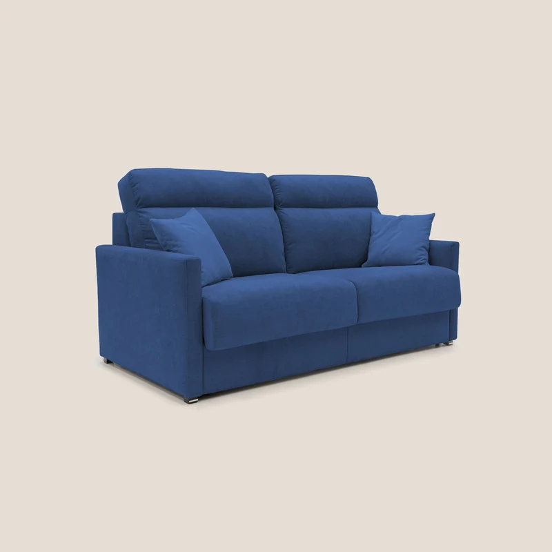 Margot canapé convertible au dossier haut et moelleux en tissu doux imperméable T02 bleu