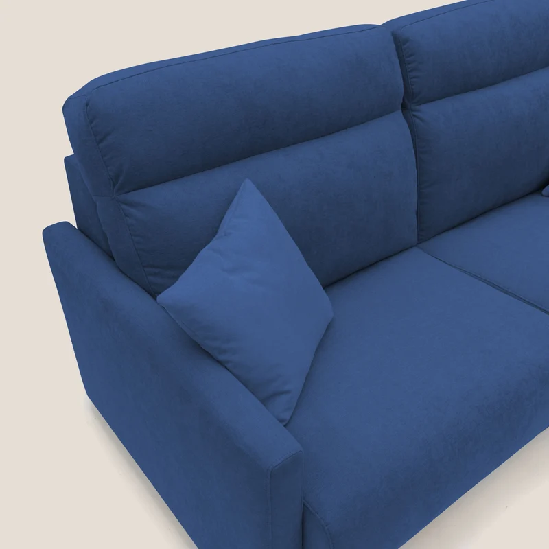 Margot canapé convertible au dossier haut et moelleux en tissu doux imperméable T02 bleu