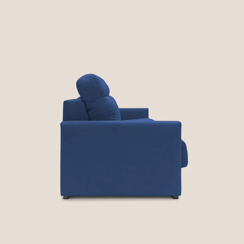 Margot canapé convertible au dossier haut et moelleux en tissu doux imperméable T02 bleu