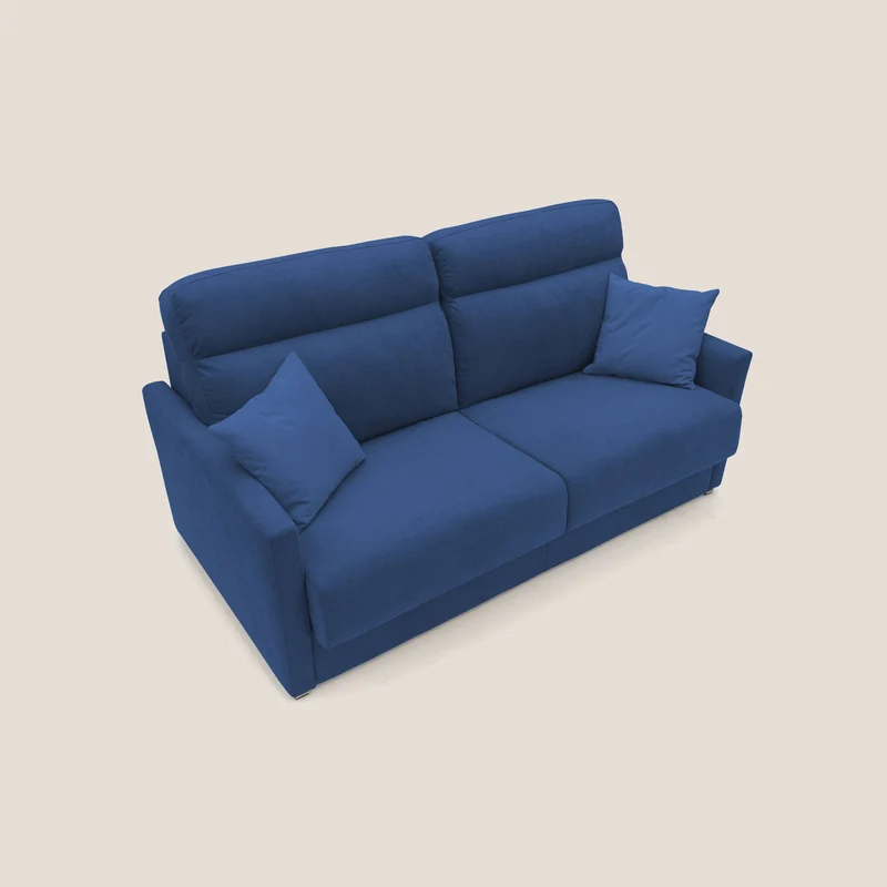 Margot canapé convertible au dossier haut et moelleux en tissu doux imperméable T02 bleu