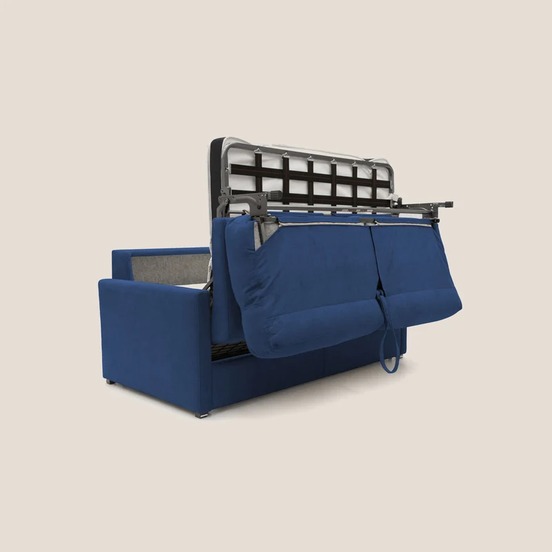 Margot canapé convertible au dossier haut et moelleux en tissu doux imperméable T02 bleu