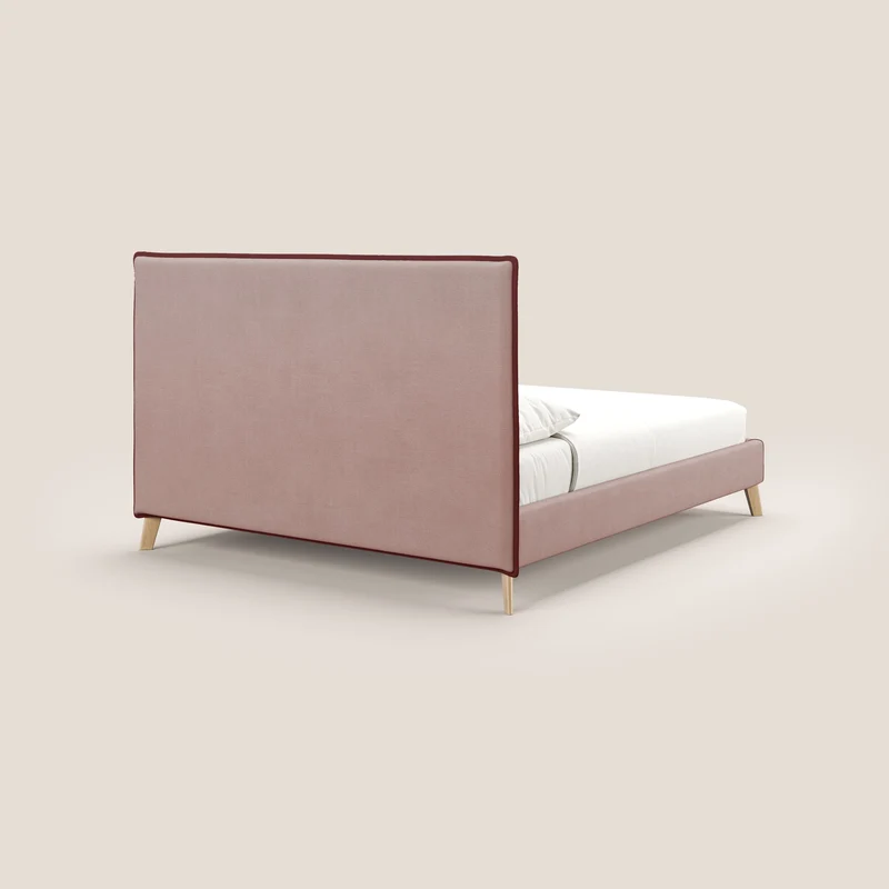 Leila lit rembourré avec pieds en bois et tissu détachable T17 rose - rouge