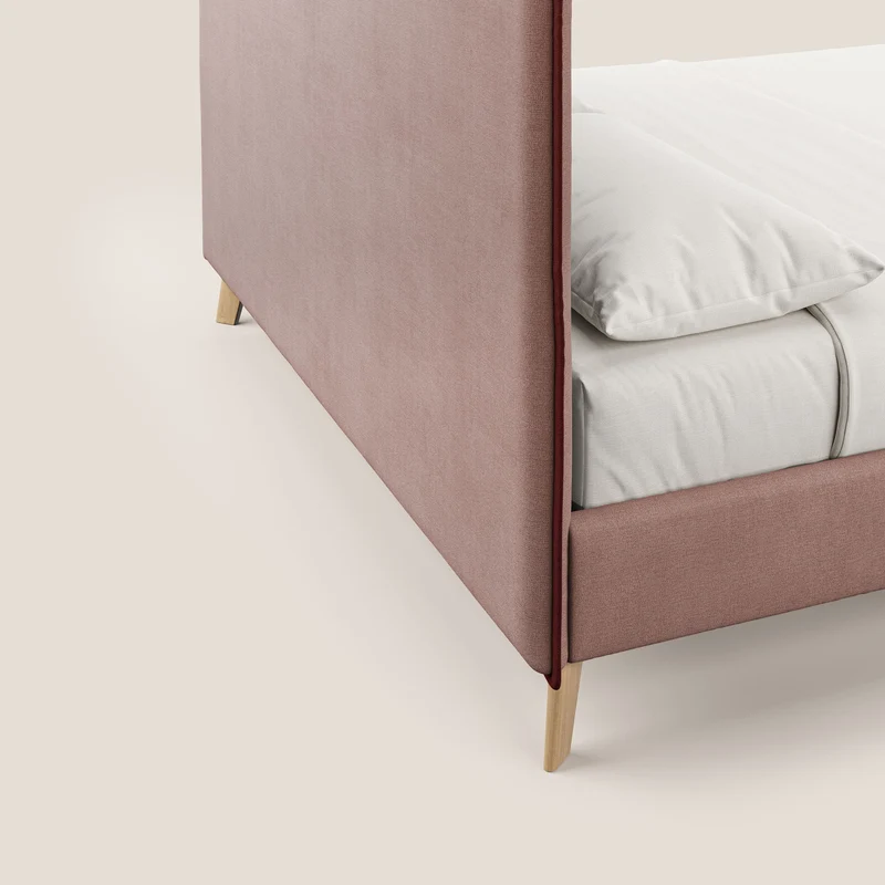 Leila lit rembourré avec pieds en bois et tissu détachable T17 rose - rouge