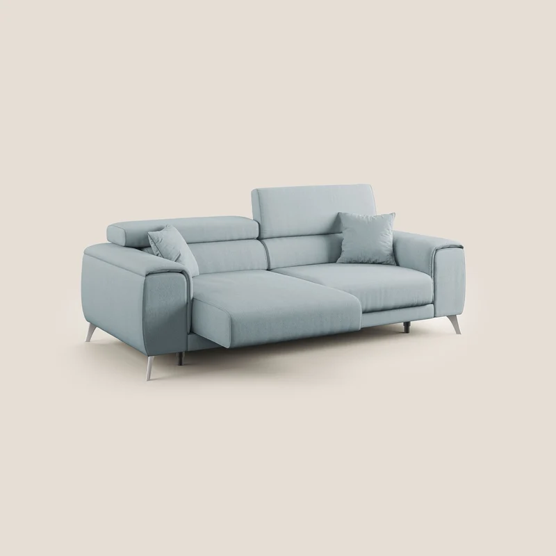 Fusion Canapé avec assises coulissantes en tissu doux antitache T05 bleu gris