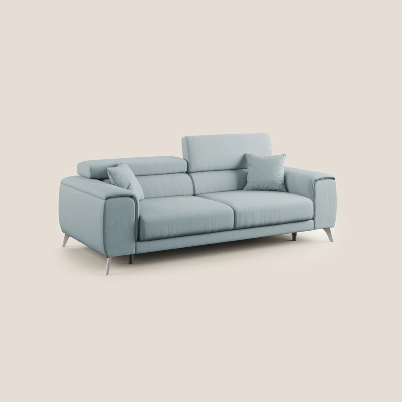 Fusion Canapé avec assises coulissantes en tissu doux antitache T05 bleu gris