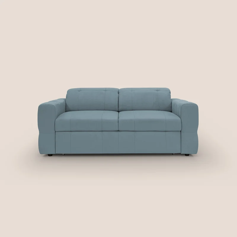 Kronos Canapé avec pouf extractible et têtières inclinalbes en microfibre douce imperméable T11 bleu gris