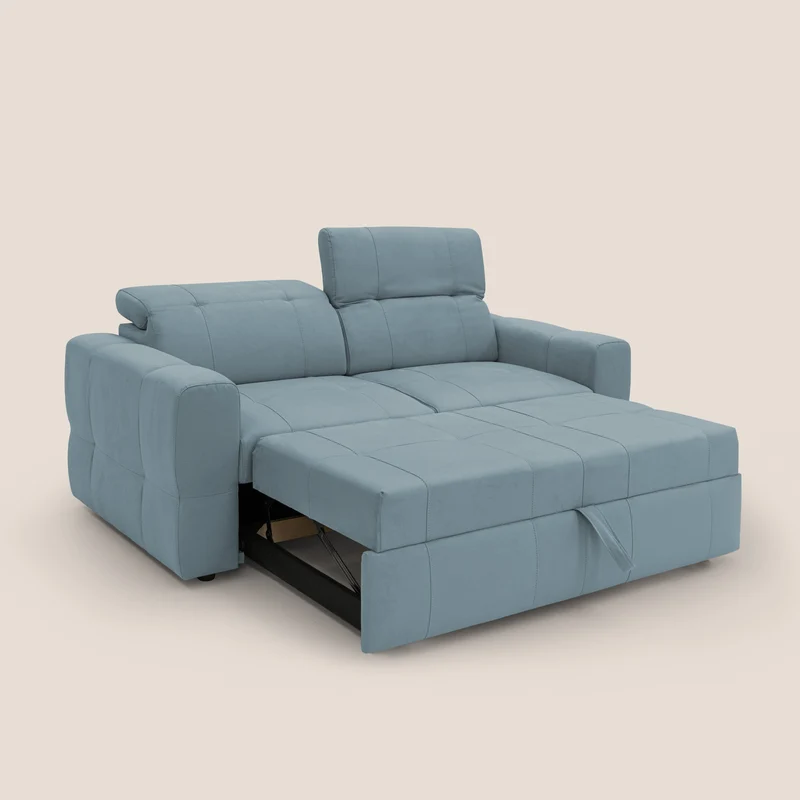 Kronos Canapé avec pouf extractible et têtières inclinalbes en microfibre douce imperméable T11 bleu gris