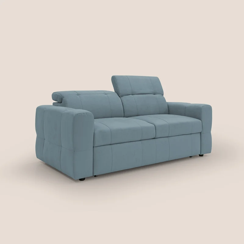 Kronos Canapé avec pouf extractible et têtières inclinalbes en microfibre douce imperméable T11 bleu gris