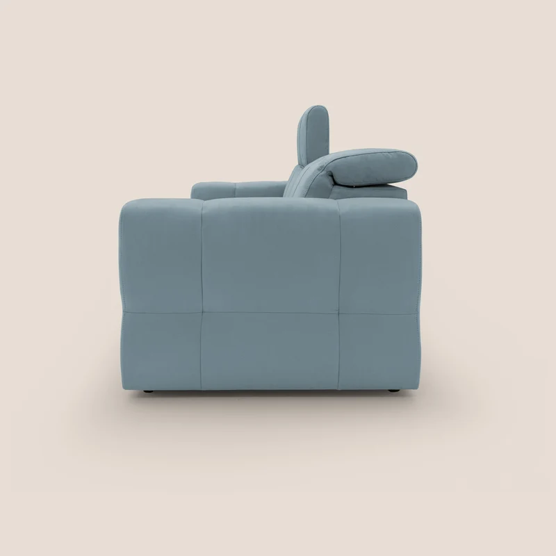 Kronos Canapé avec pouf extractible et têtières inclinalbes en microfibre douce imperméable T11 bleu gris