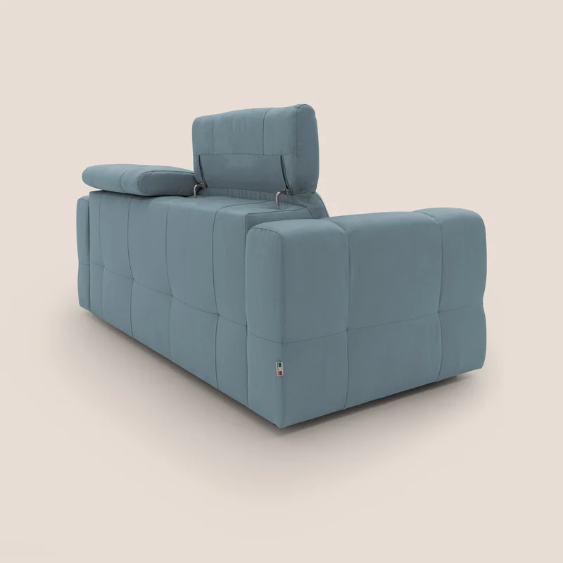 Kronos Canapé avec pouf extractible et têtières inclinalbes en microfibre douce imperméable T11 bleu gris